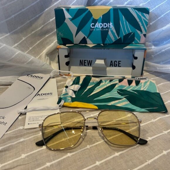 CADDIS HOOPER (0.0 strength) Blue Blocking Reading Glasses - Polished Gold/Yello - Picture 1 of 5